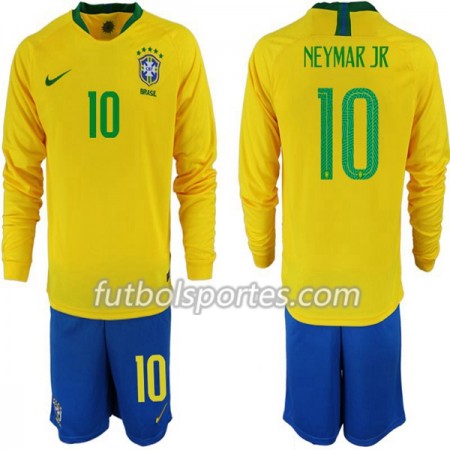 Camisetas Brasil Neymar JR 10 Niño Primera Equipacion Mundial 2018 Manga Larga